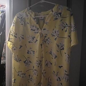 CAbi yellow/blue print blouse XL